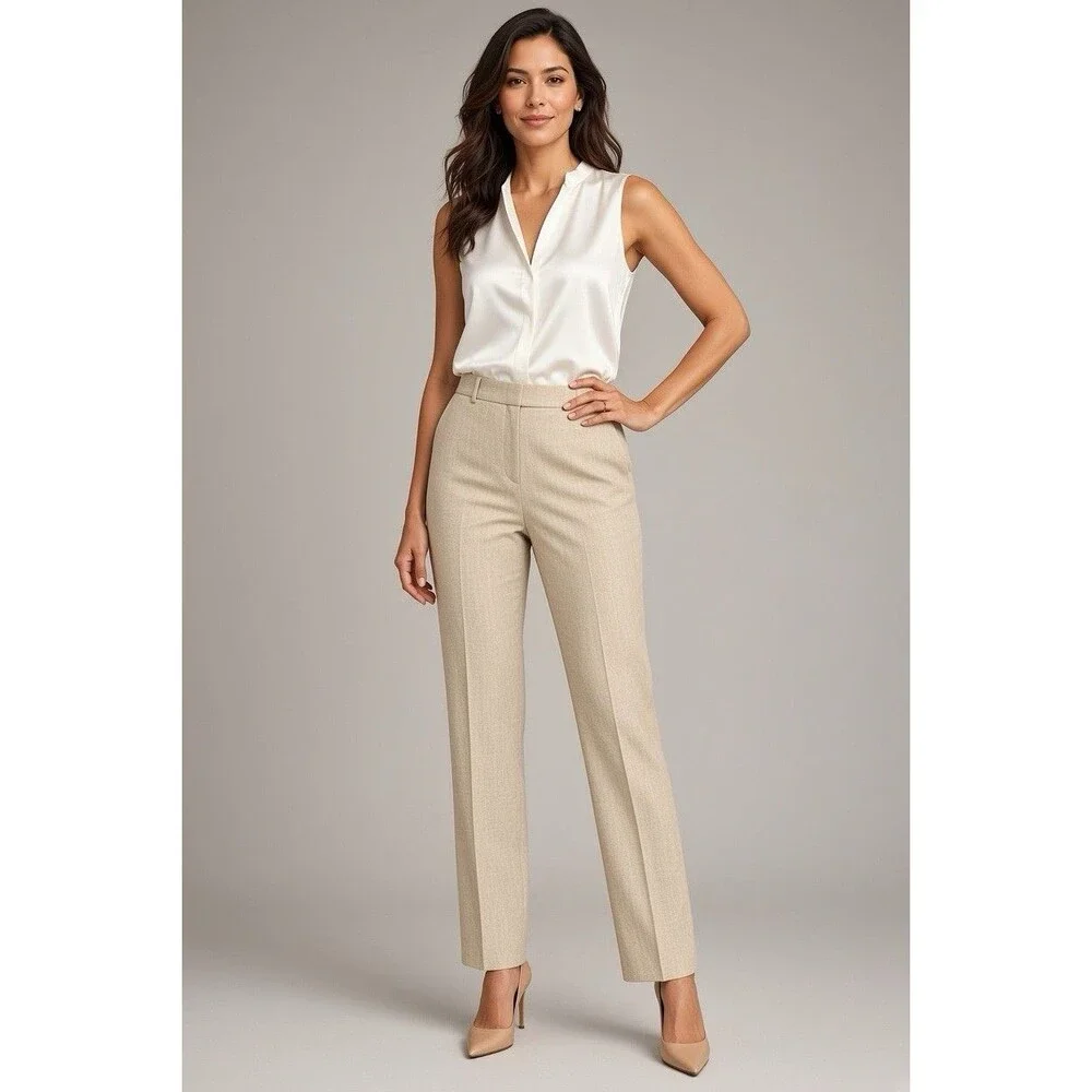 Banana Republic Reegan Womens Dress Pants Size 12 Beige Formal Office Trousers
